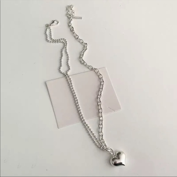 💎NEW 925 Sterling Silver Asymmetrical Chain Heart Necklace - Picture 3 of 8